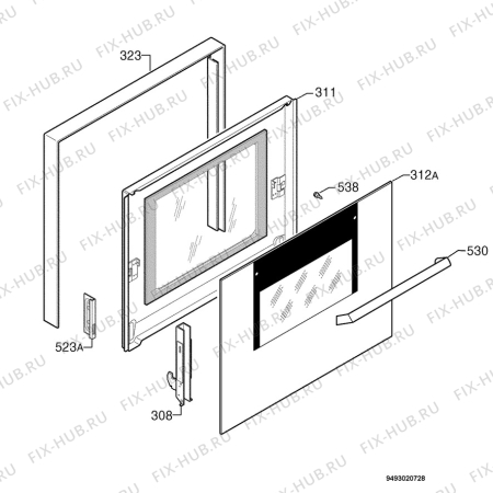 Взрыв-схема плиты (духовки) Zanussi ZOB668QX - Схема узла Door 003